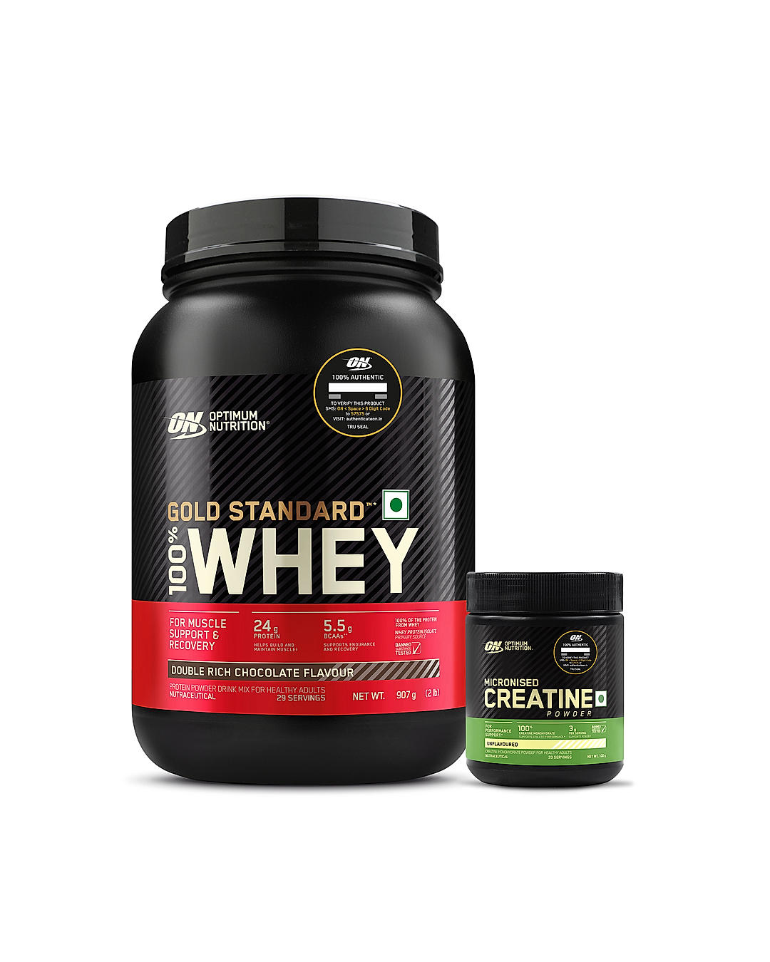 Gold Standard 100% Whey Protein Powder | Double Rich Chocolate | 2 lbs and Micronized Creatine Powder | Unflavoured|100 g