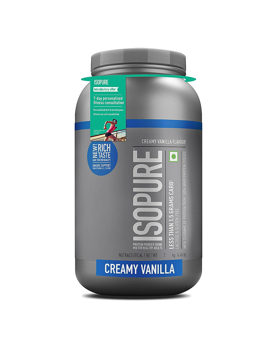 Isopure Whey Protein Isolate Powder with Vitamins for Immune Support - 2 kg (Creamy Vanilla)