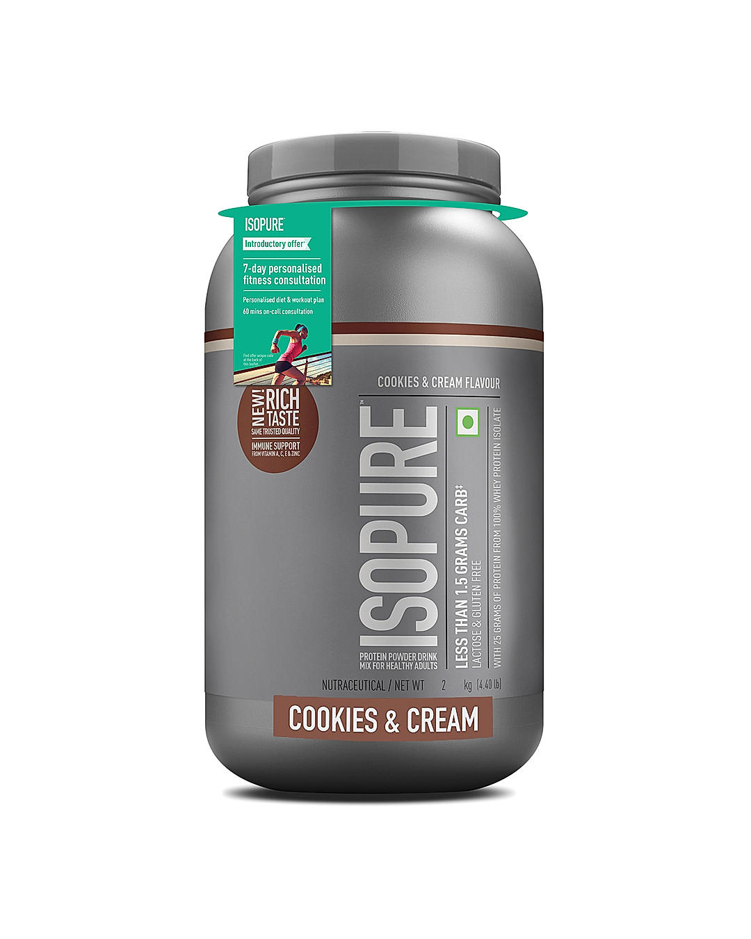 Isopure Whey Protein Isolate Powder with Vitamins for Immune Support - 2 kg (Cookies & Cream)