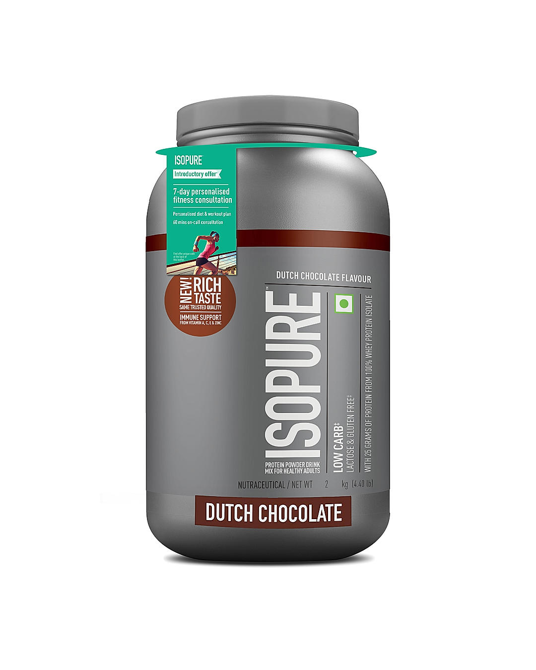 Isopure Whey Protein Isolate Powder with Vitamins for Immune Support - 2kg (Dutch Chocolate)