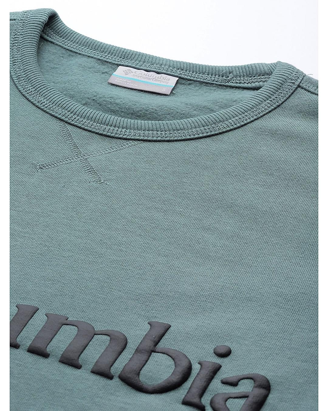 Columbia Mens Green UPF 50 M Columbia Logo Fleece Crew Pullover