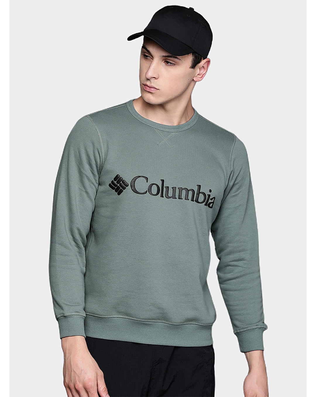 Columbia Mens Green UPF 50 M Columbia Logo Fleece Crew Pullover
