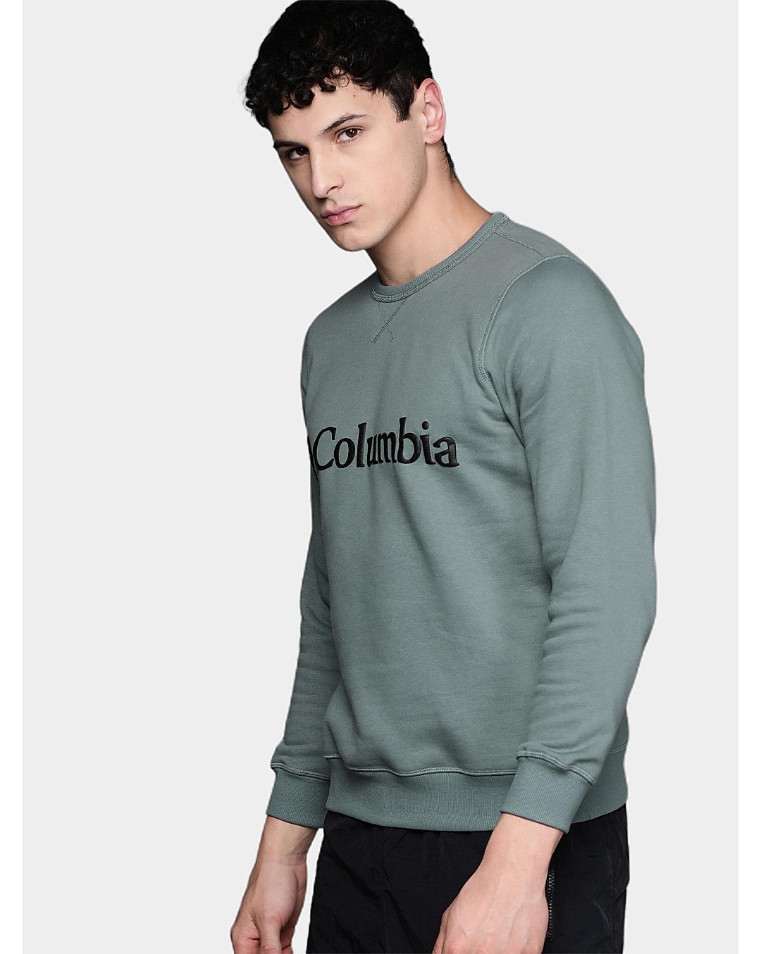 Columbia Mens Green UPF 50 M Columbia Logo Fleece Crew Pullover