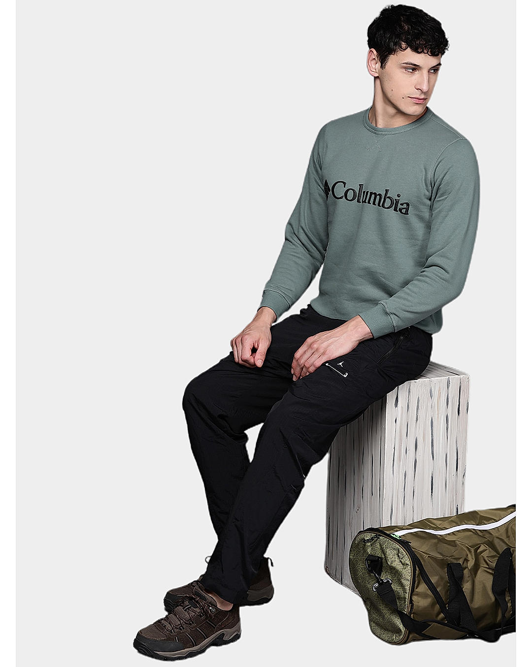 Columbia Mens Green UPF 50 M Columbia Logo Fleece Crew Pullover