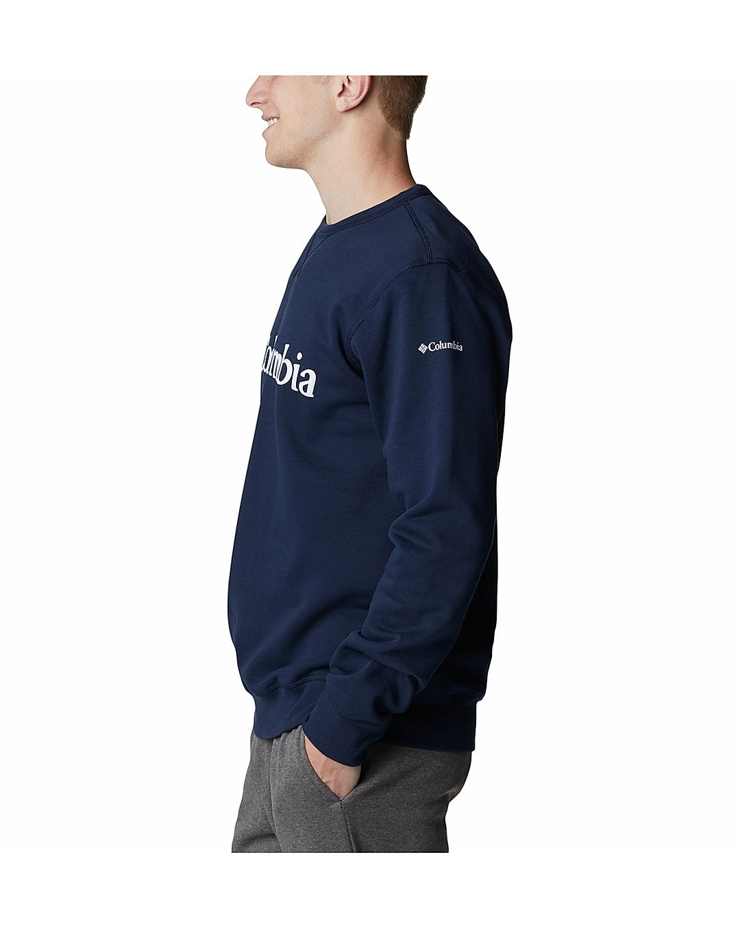 Columbia Mens Navy UPF 50 M Columbia Logo Fleece Crew Pullover
