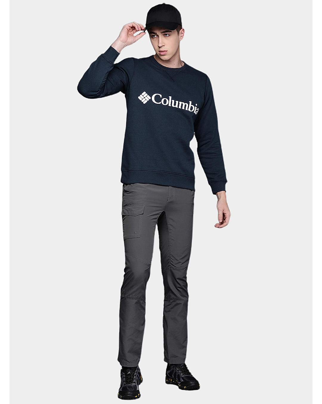 Columbia Mens Navy UPF 50 M Columbia Logo Fleece Crew Pullover