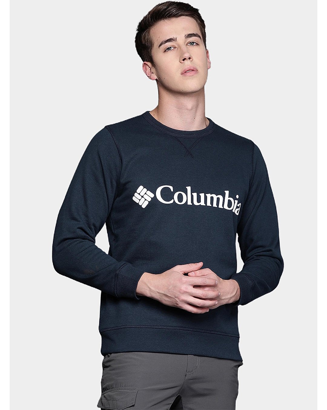 Columbia Mens Navy UPF 50 M Columbia Logo Fleece Crew Pullover
