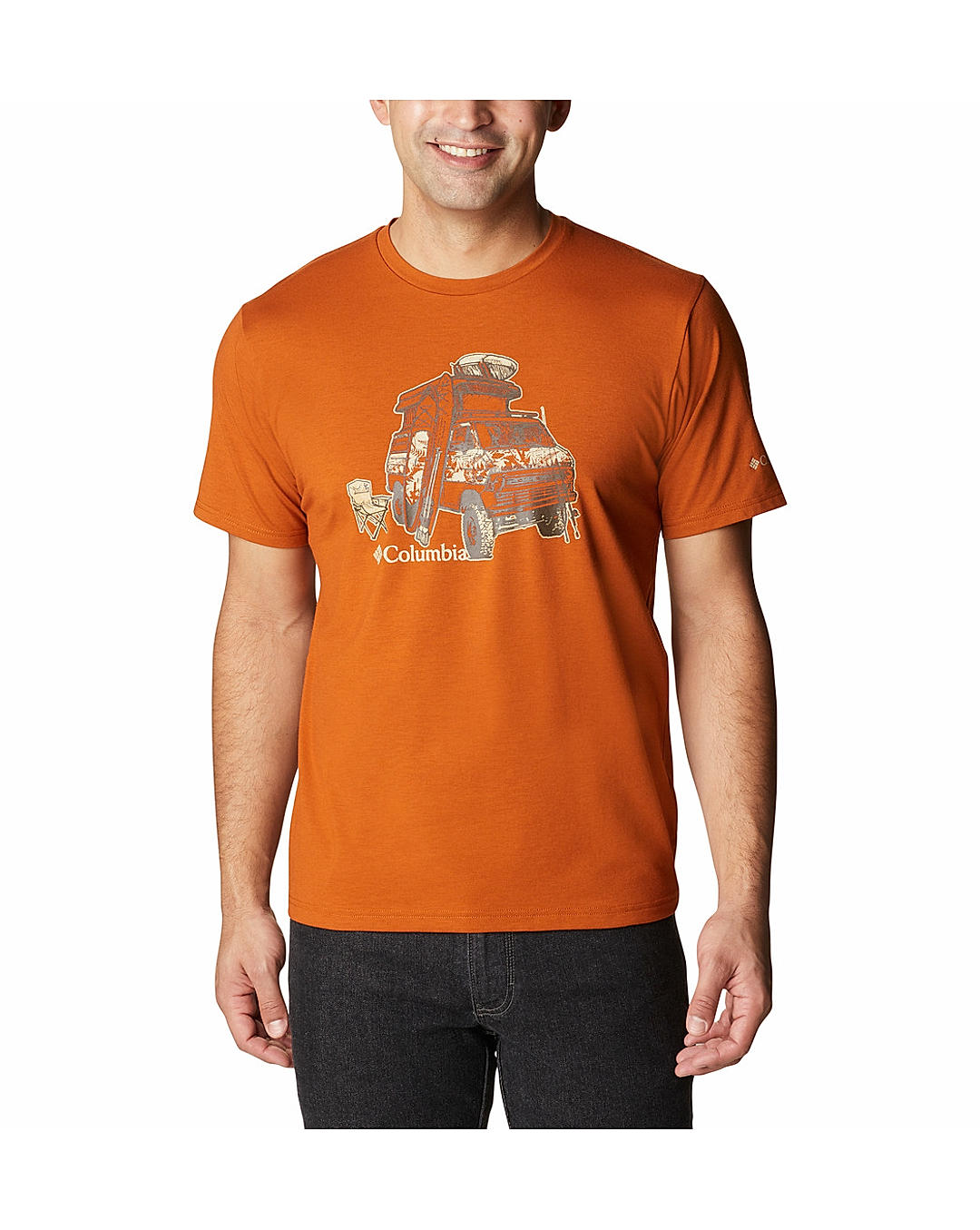 Columbia Mens Orange Omni-Wick Men's Sun Trek Short Sleeve Graphic Tshirt
