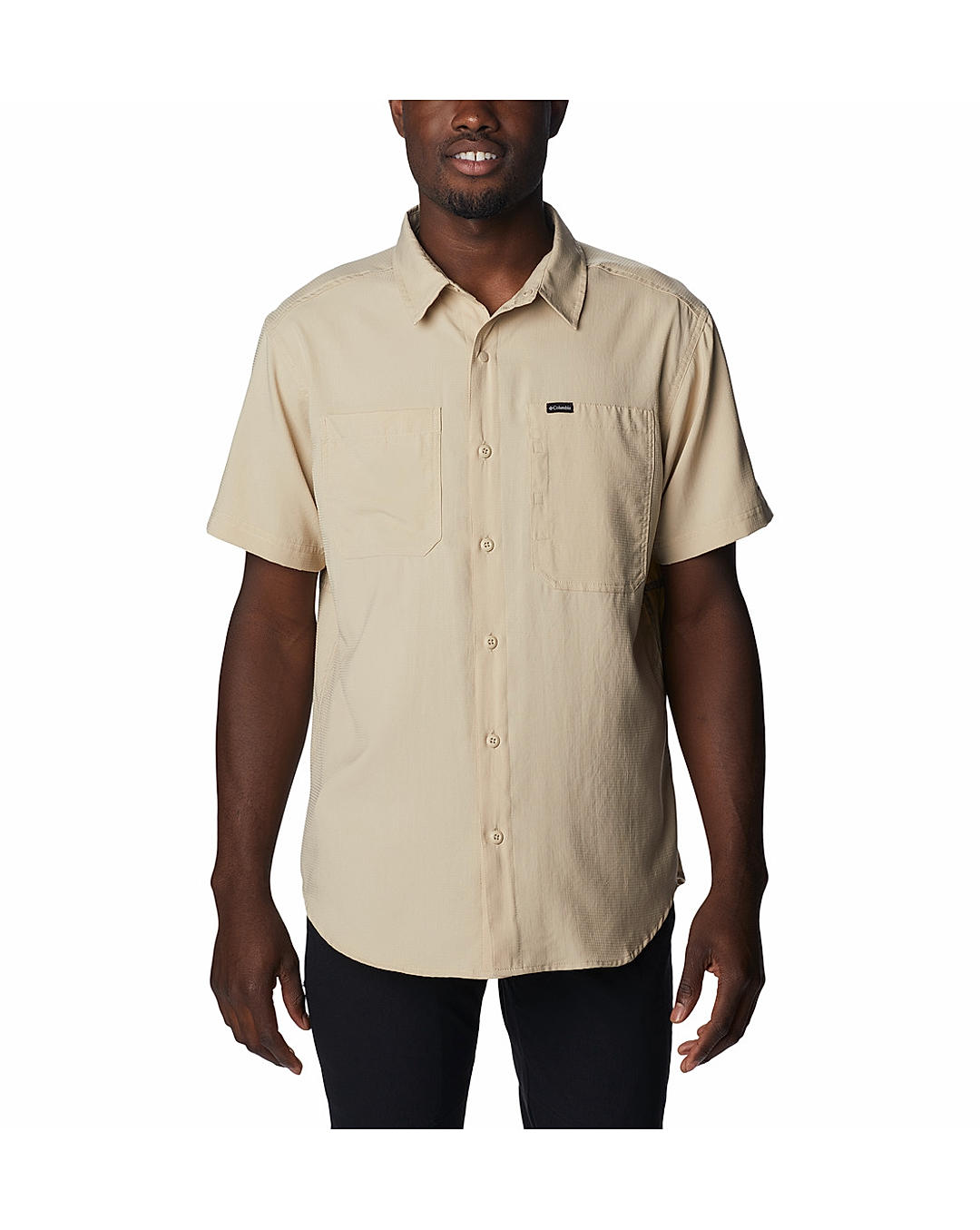 Columbia Mens Beige Omni-Shade Silver Ridge Utility Lite Short Sleeve Shirt