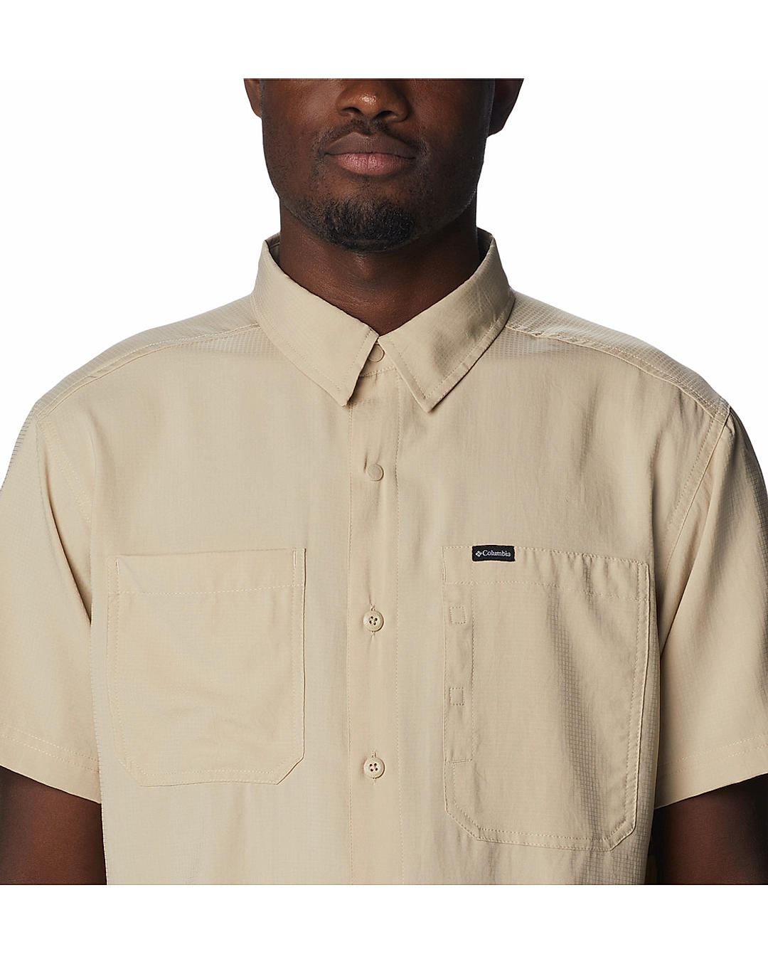 Columbia Mens Beige Omni-Shade Silver Ridge Utility Lite Short Sleeve Shirt
