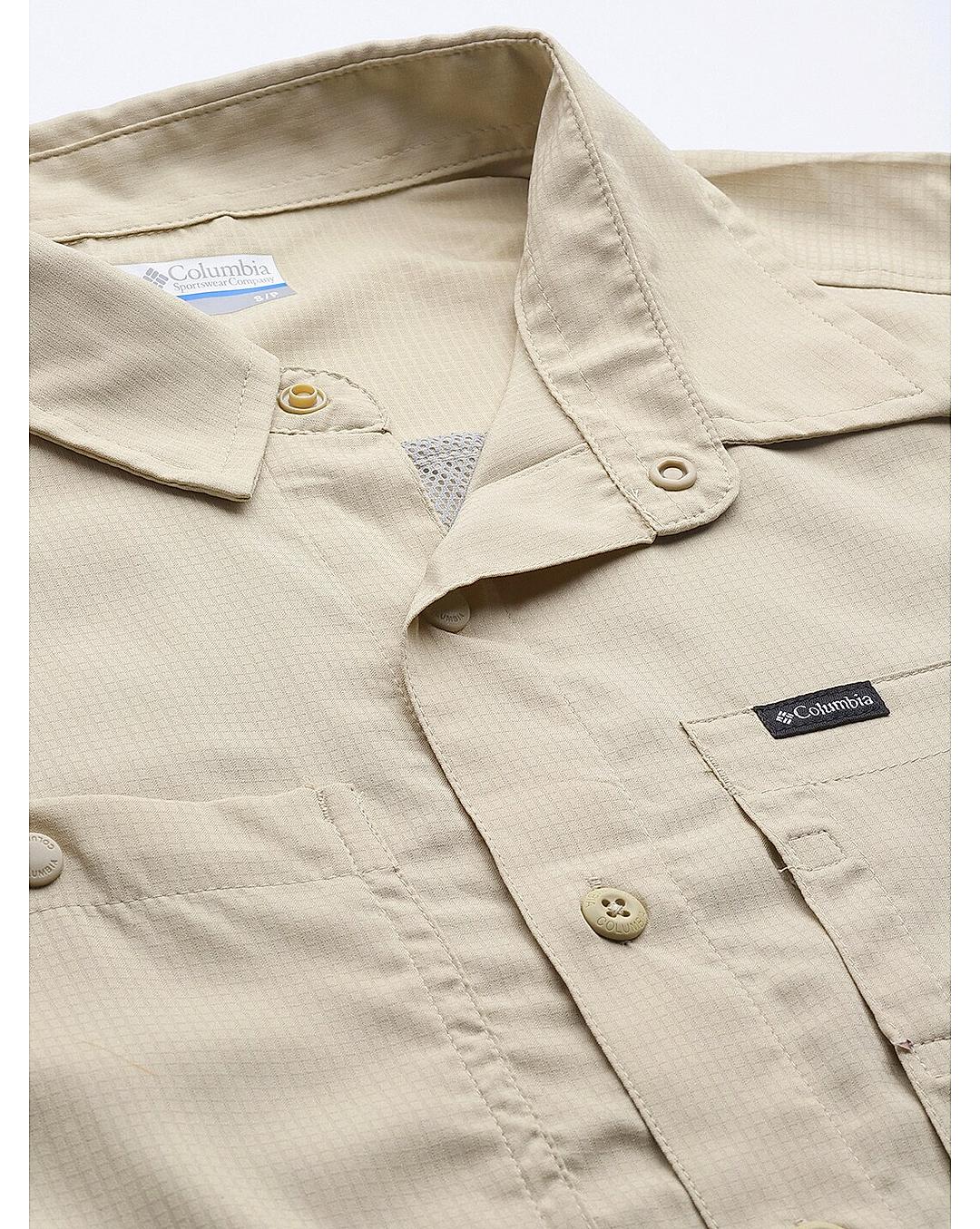 Columbia Mens Beige Omni-Shade Silver Ridge Utility Lite Short Sleeve Shirt
