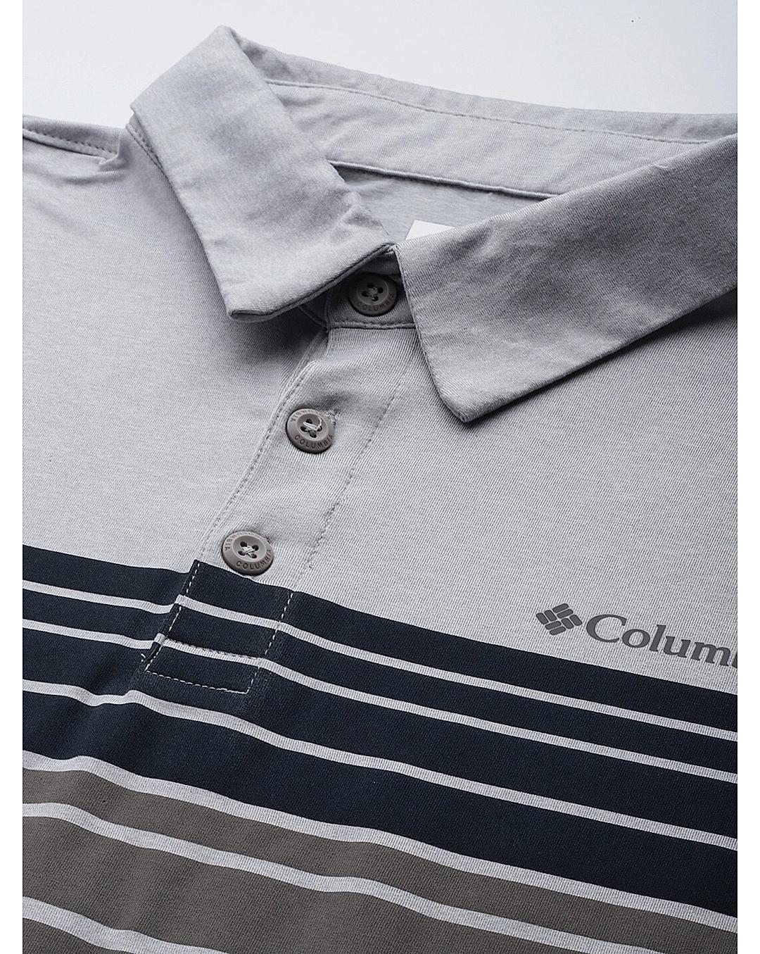 Columbia Mens Grey Omni-Wick Tech Trail Novelty Polo Tshirt