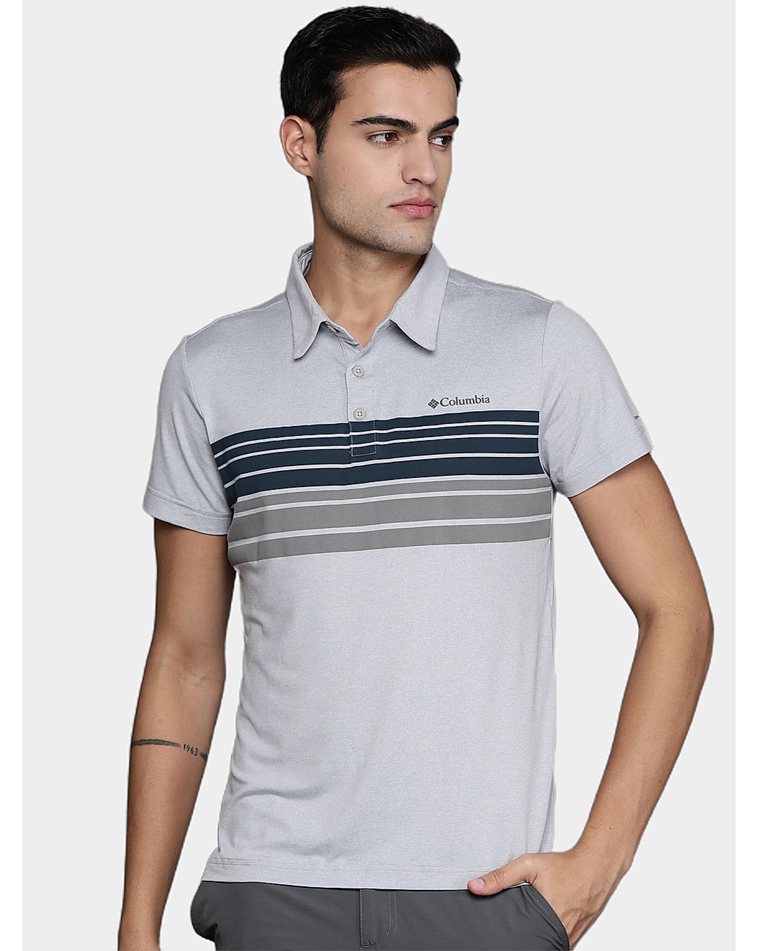 Columbia Mens Grey Omni-Wick Tech Trail Novelty Polo Tshirt