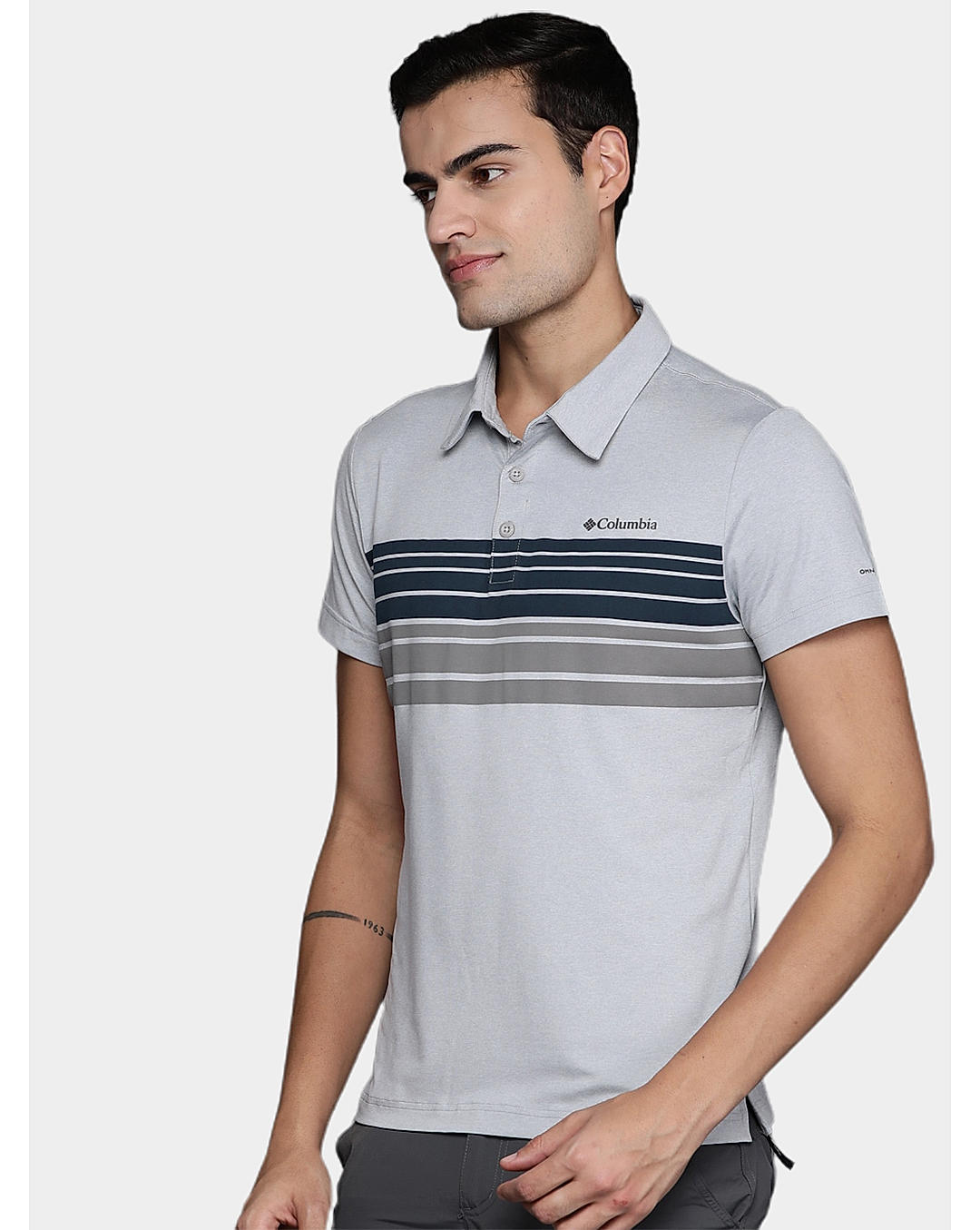 Columbia Mens Grey Omni-Wick Tech Trail Novelty Polo Tshirt