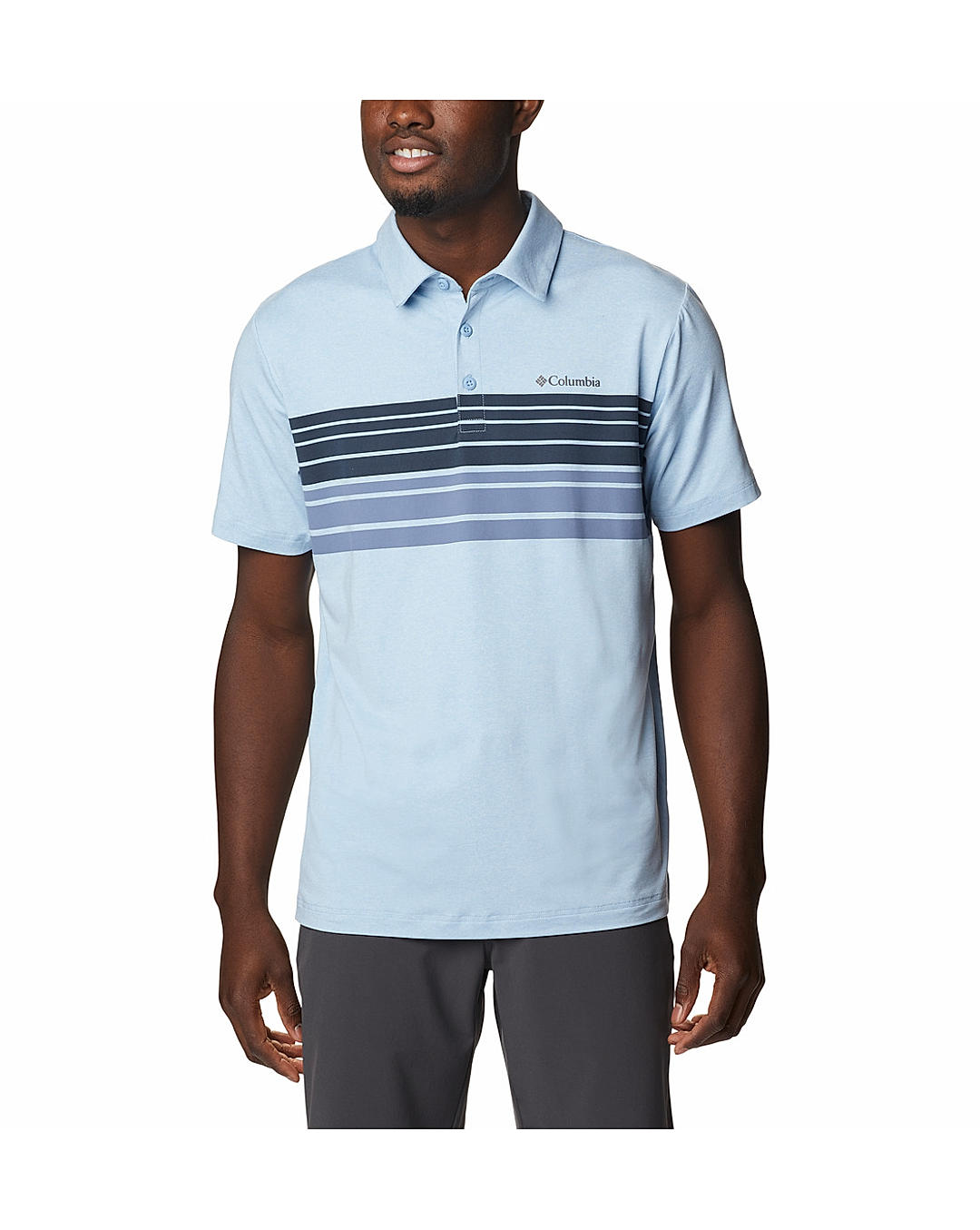 Columbia Mens Blue Omni-Wick Tech Trail Novelty Polo Tshirt