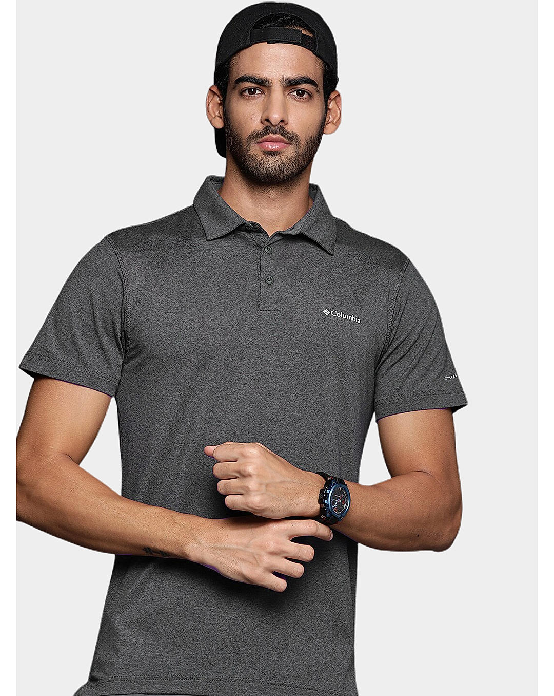 Columbia Mens Black Omni-Wick Tech Trail Polo Tshirt