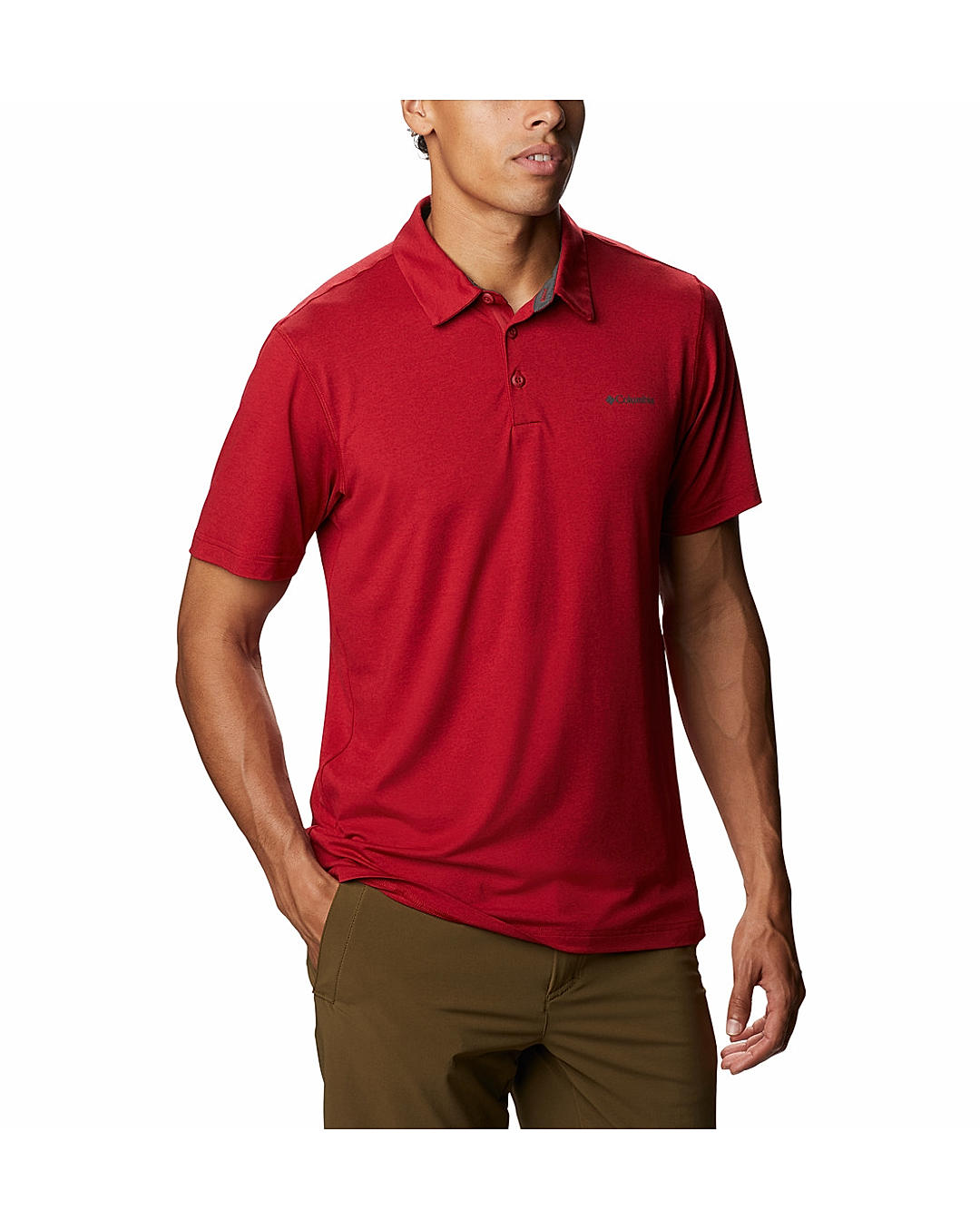 Columbia Mens Red Omni-Wick Tech Trail Polo Tshirt