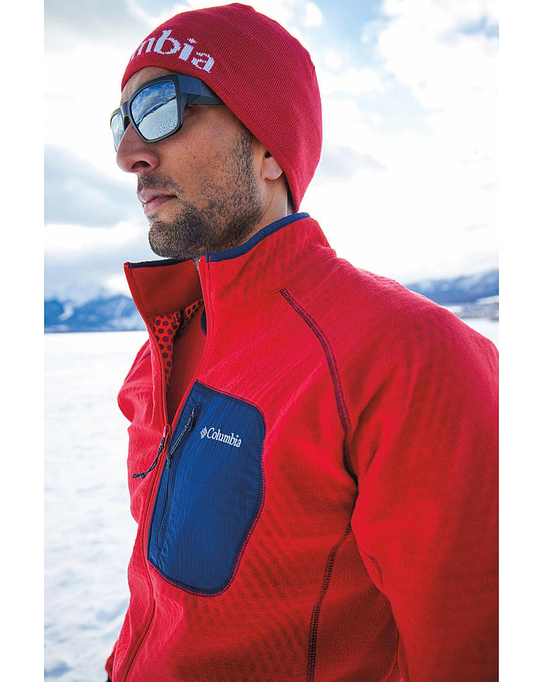 Columbia Mens Red Omni-Heat Helix M Outdoor Tracks Full Zip Fleece Jacket