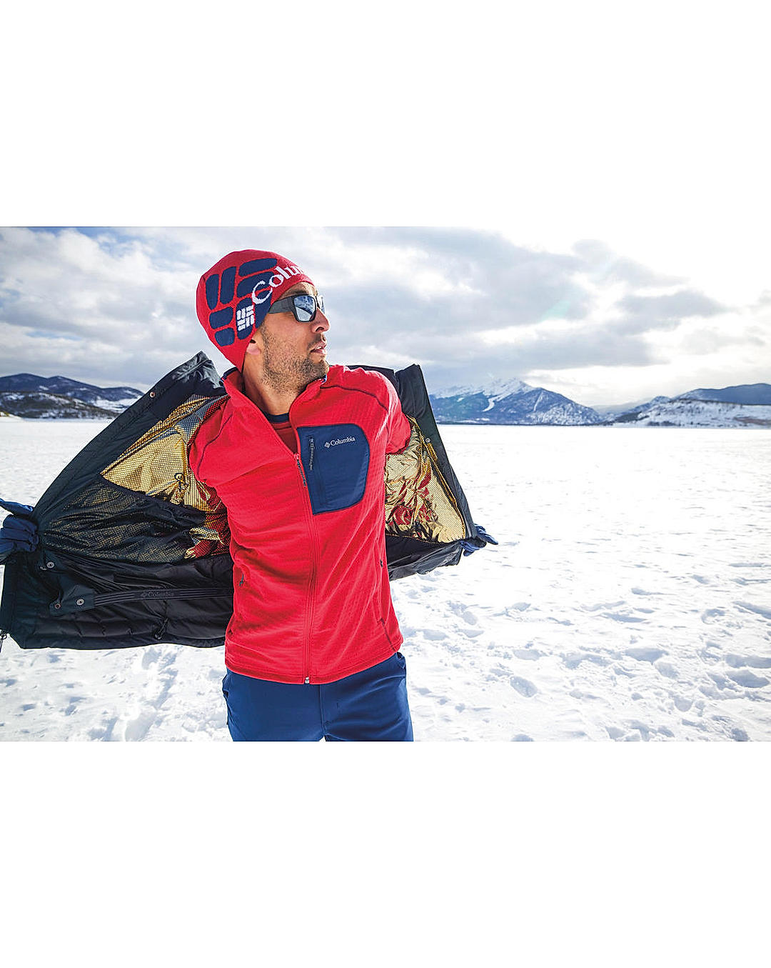 Columbia Mens Red Omni-Heat Helix M Outdoor Tracks Full Zip Fleece Jacket