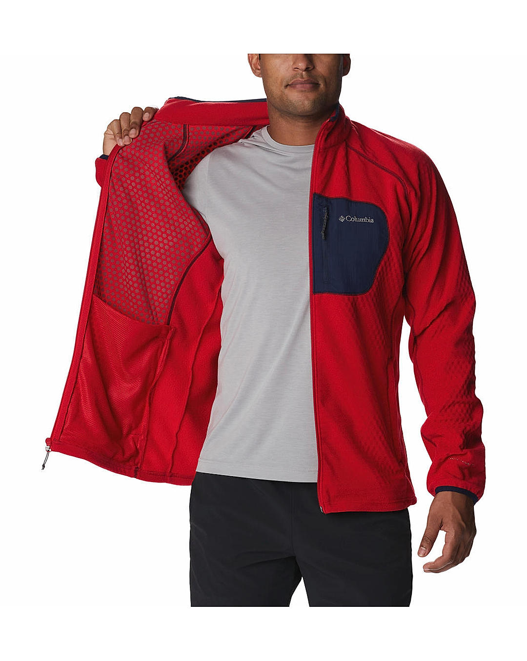 Columbia Mens Red Omni-Heat Helix M Outdoor Tracks Full Zip Fleece Jacket
