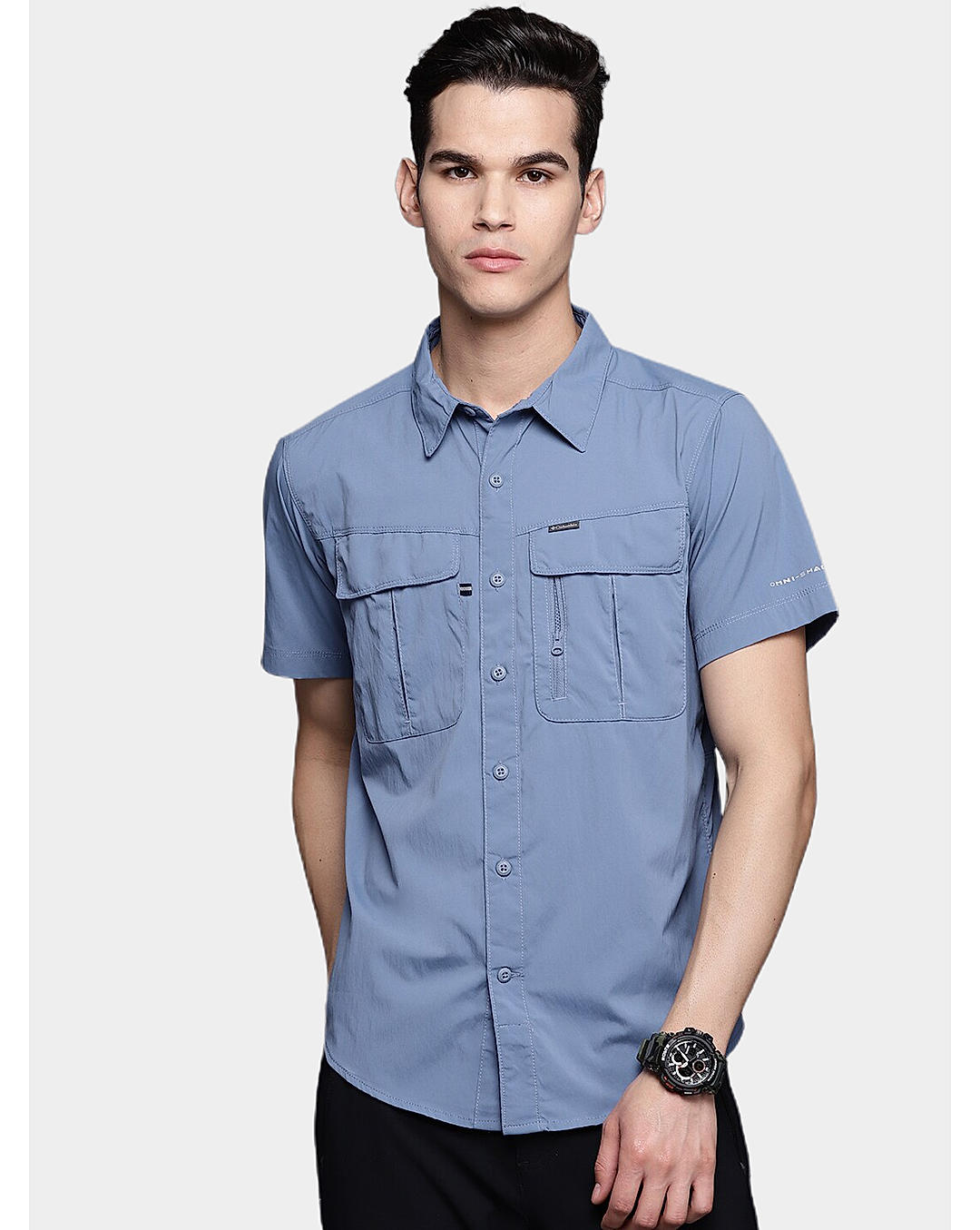 Columbia Mens Blue Omni-Wick Newton Ridge Short Sleeve Shirt