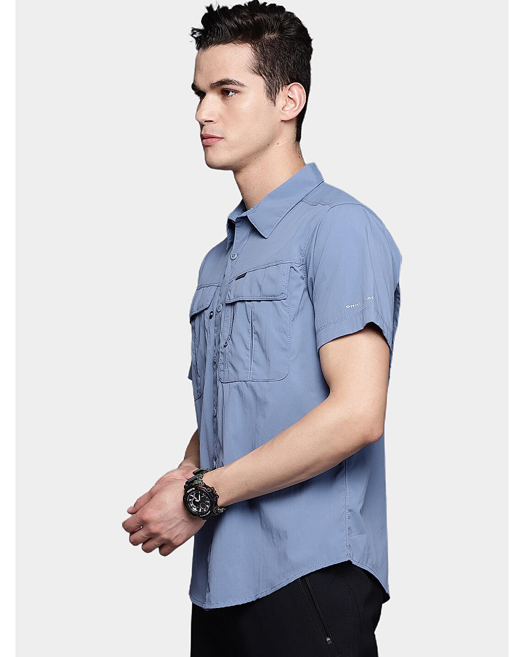 Columbia Mens Blue Omni-Wick Newton Ridge Short Sleeve Shirt