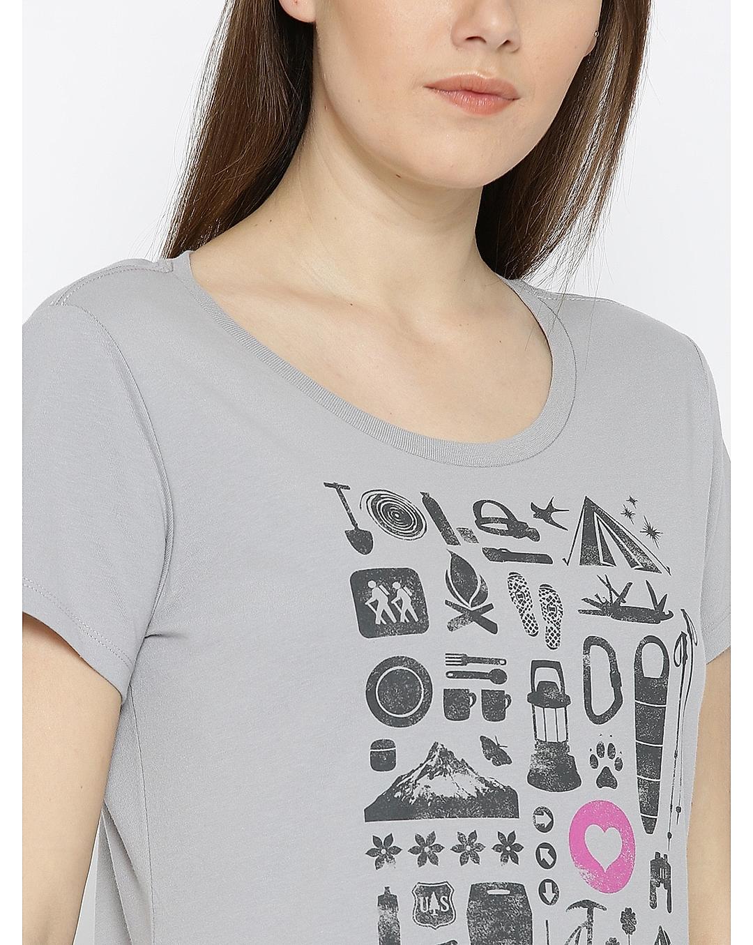Columbia Women Grey Camp Stamp Performance T-Shirt 