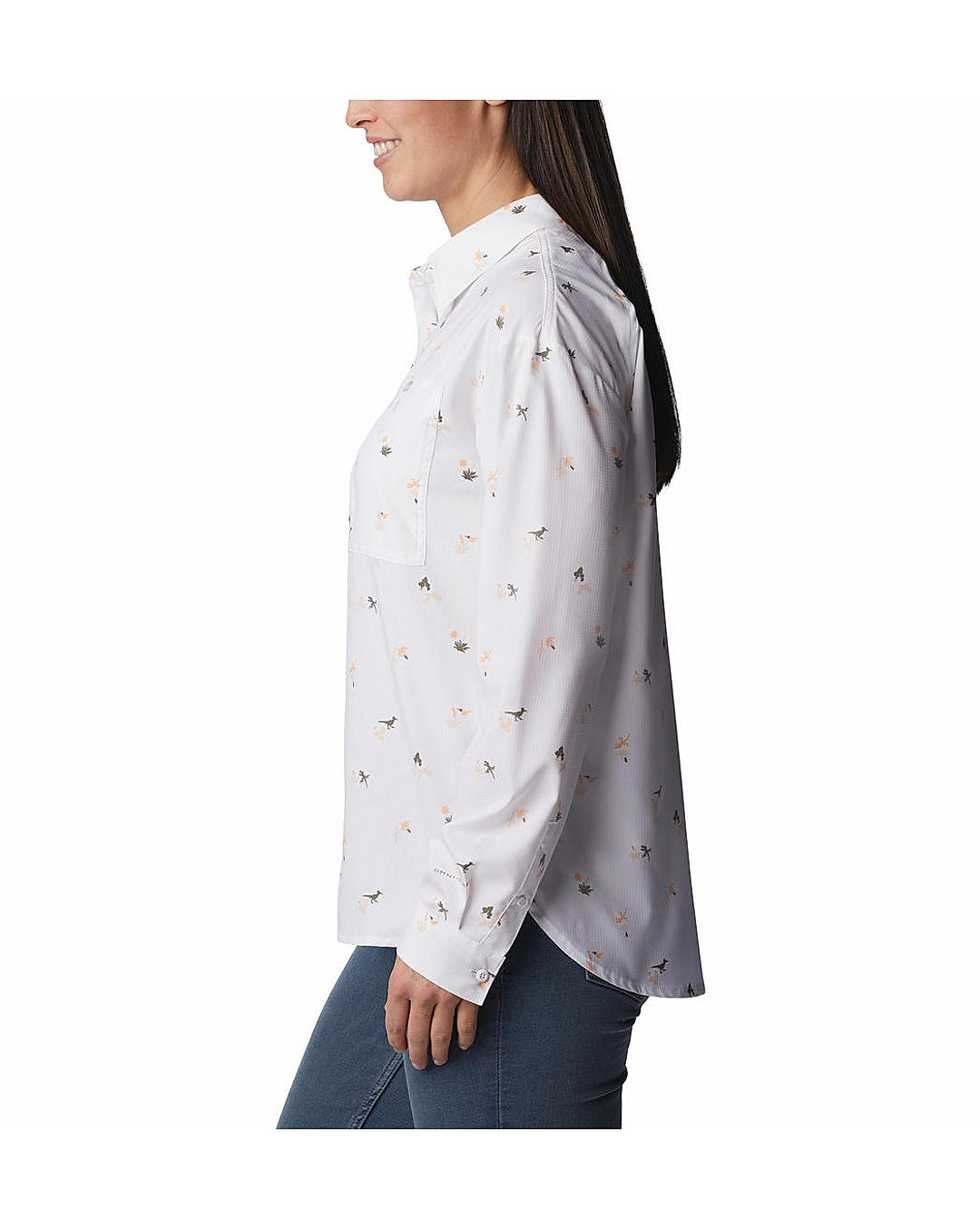 Columbia Womens White Omni-Shade Silver Ridge Utility Patterned Long Sleeve Shirt