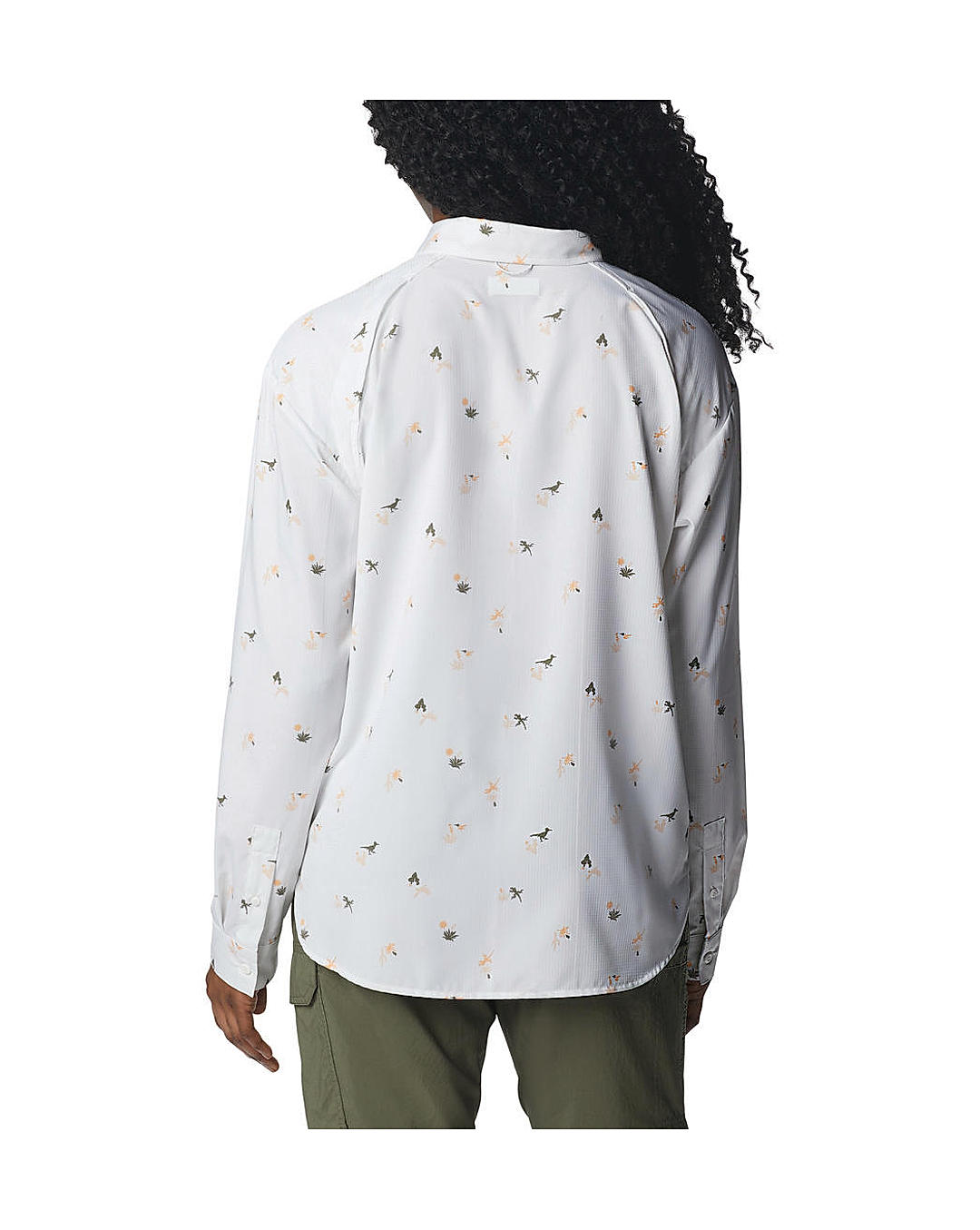 Columbia Womens White Omni-Shade Silver Ridge Utility Patterned Long Sleeve Shirt