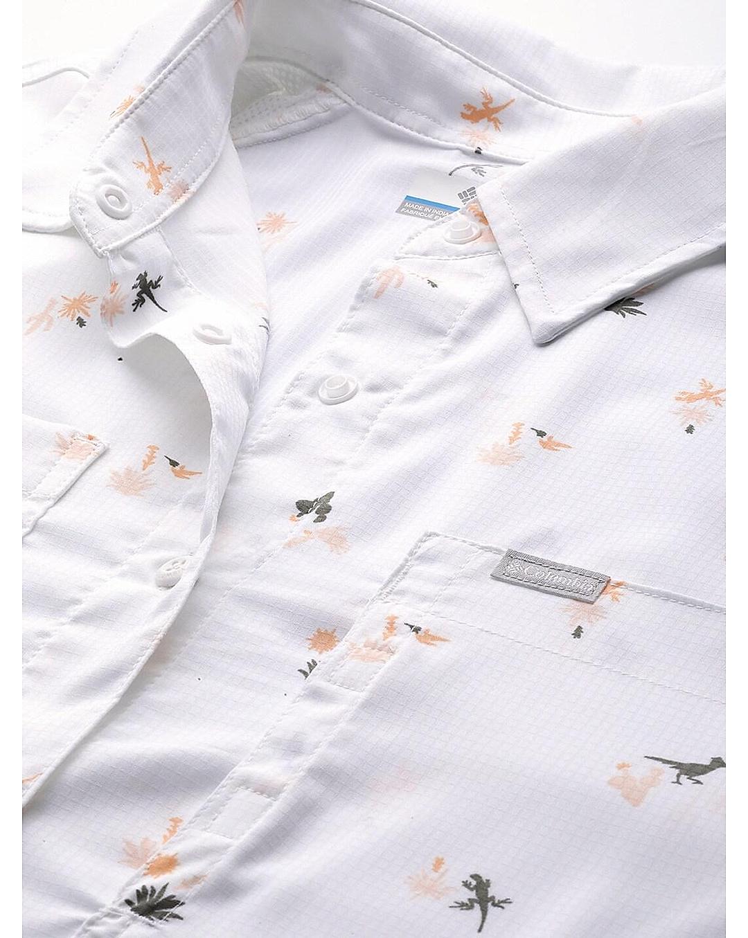 Columbia Womens White Omni-Shade Silver Ridge Utility Patterned Long Sleeve Shirt