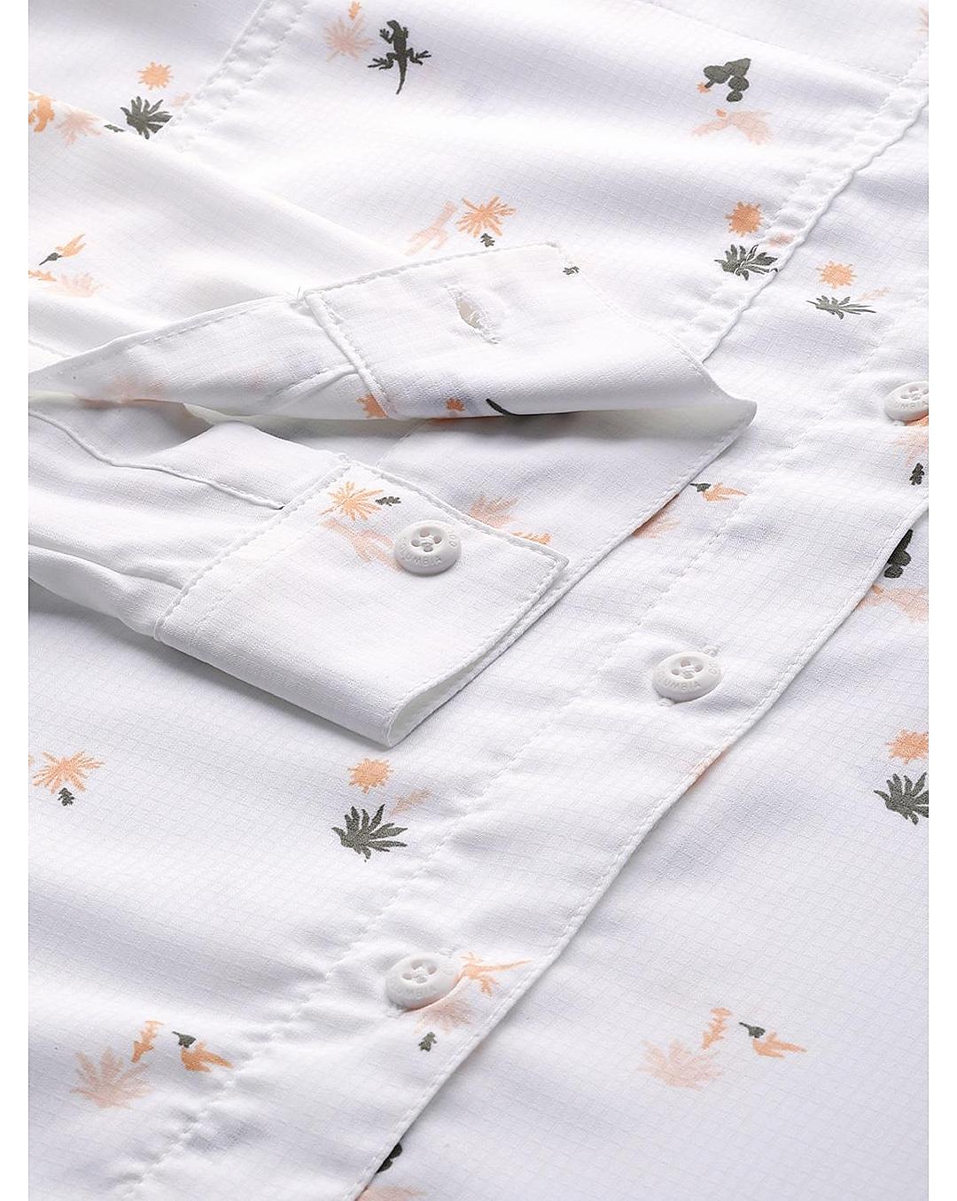 Columbia Womens White Omni-Shade Silver Ridge Utility Patterned Long Sleeve Shirt