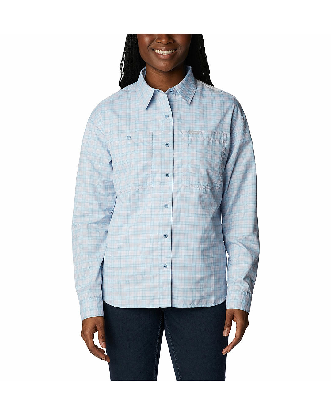 Columbia Womens Purple Omni-Shade Silver Ridge Utility Patterned Long Sleeve Shirt