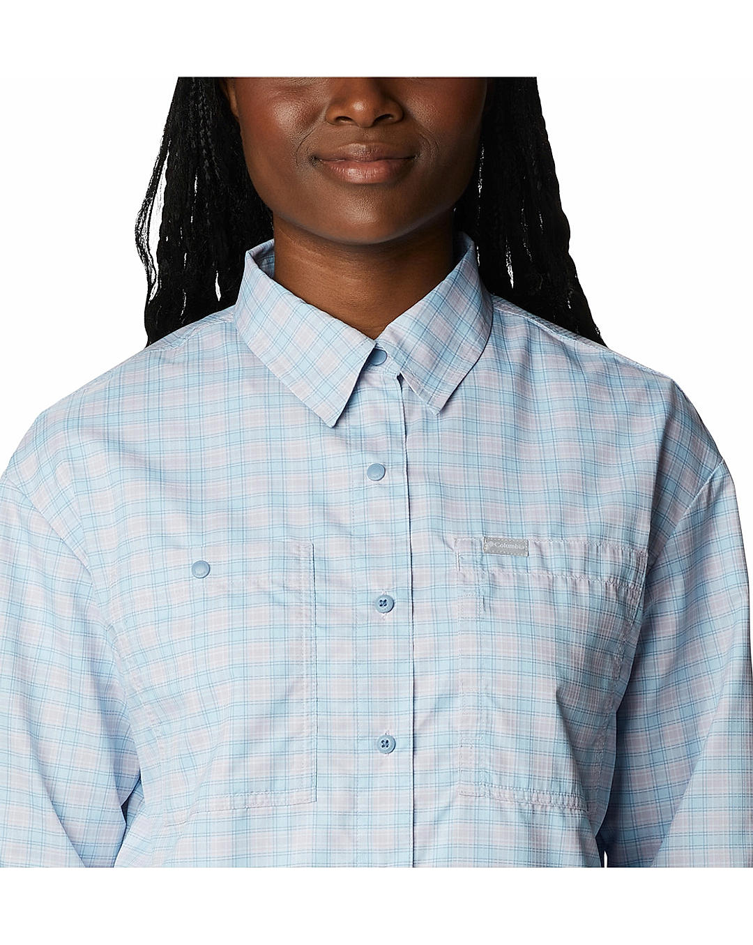 Columbia Womens Purple Omni-Shade Silver Ridge Utility Patterned Long Sleeve Shirt