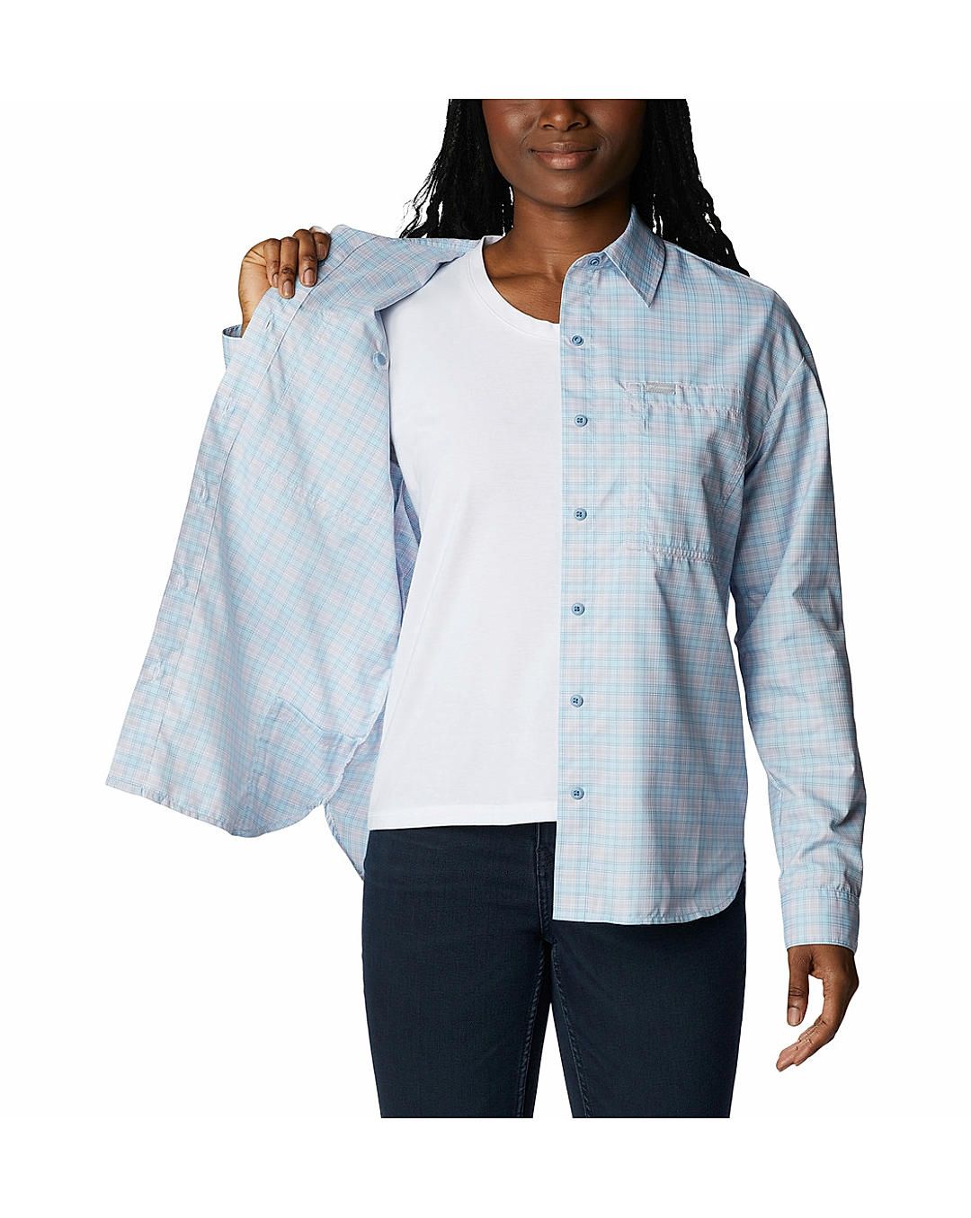 Columbia Womens Purple Omni-Shade Silver Ridge Utility Patterned Long Sleeve Shirt