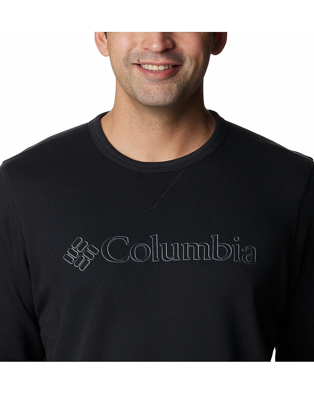 Columbia Mens Black UPF 50 M Columbia Logo Fleece Crew Pullover