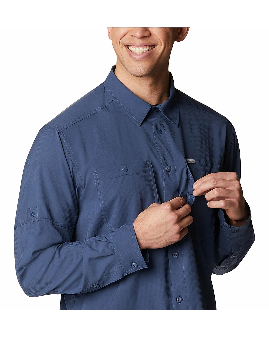 Columbia Mens Navy Omni-Shade Silver Ridge Utility Lite Long Sleeve Shirt