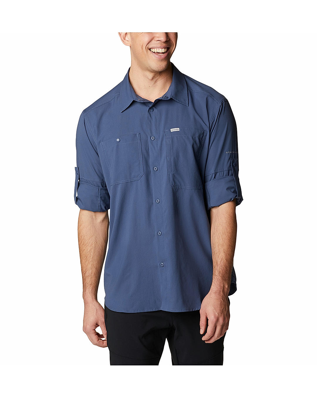 Columbia Mens Navy Omni-Shade Silver Ridge Utility Lite Long Sleeve Shirt