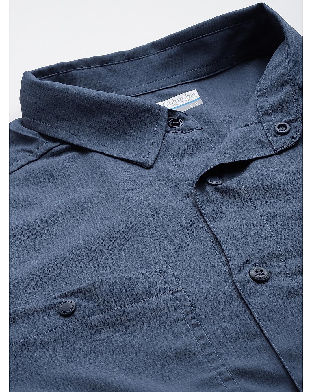 Columbia Mens Navy Omni-Shade Silver Ridge Utility Lite Long Sleeve Shirt