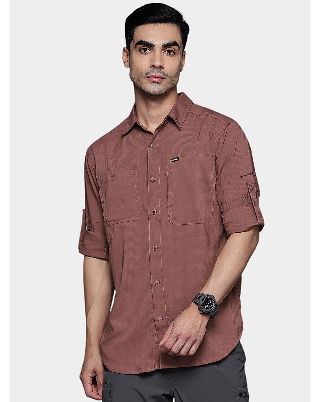 Columbia Mens Brown Omni-Shade Silver Ridge Utility Lite Long Sleeve Shirt