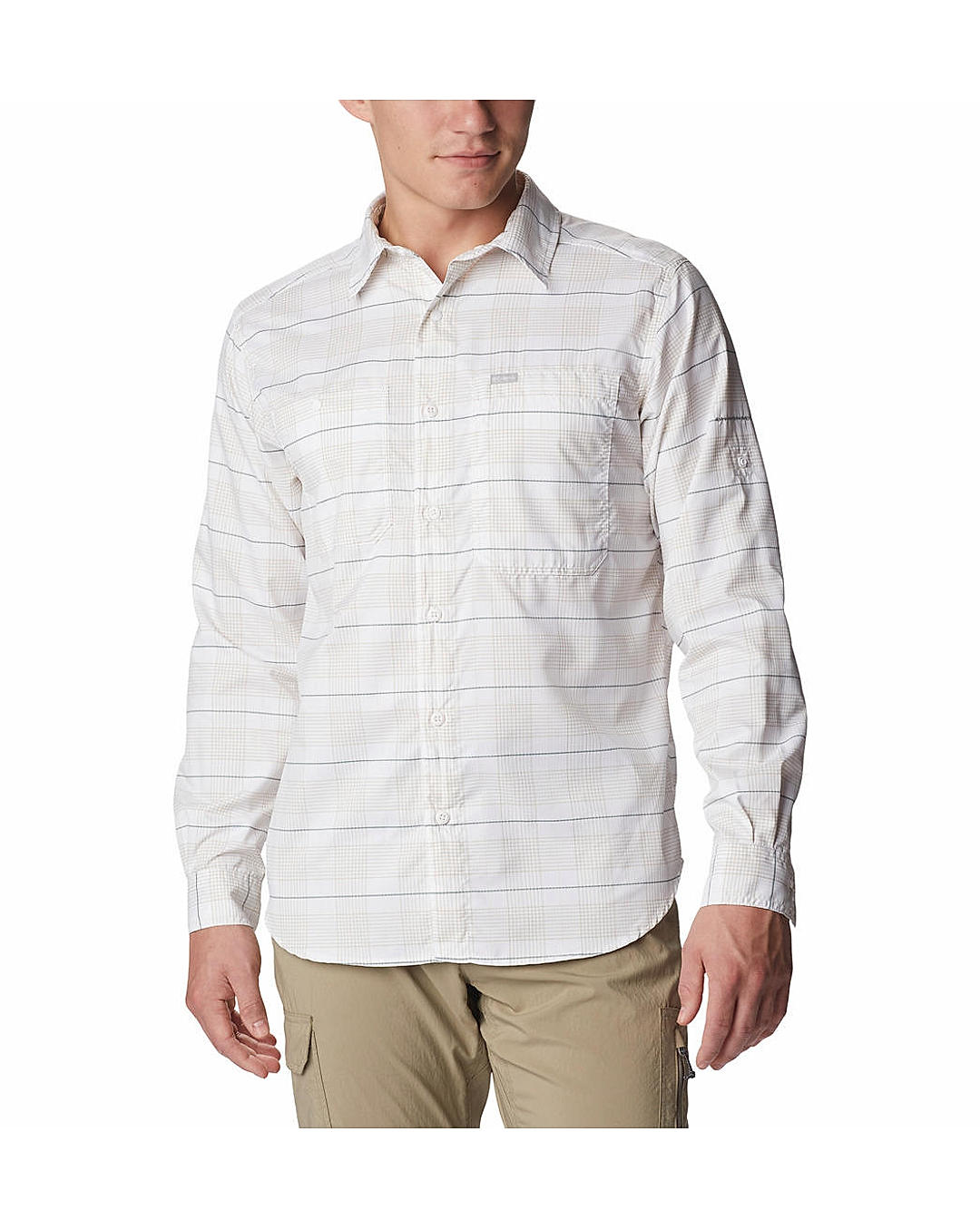 Columbia Mens White Omni-Shade Silver Ridge Utility Lite Plaid Long Sleeve Shirt