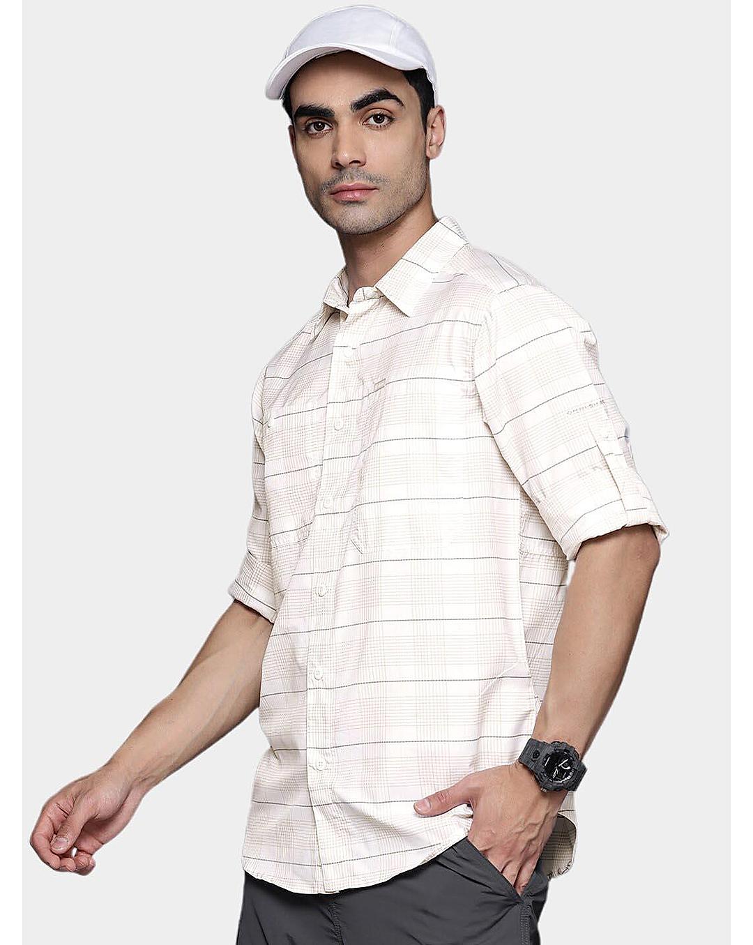 Columbia Mens White Omni-Shade Silver Ridge Utility Lite Plaid Long Sleeve Shirt