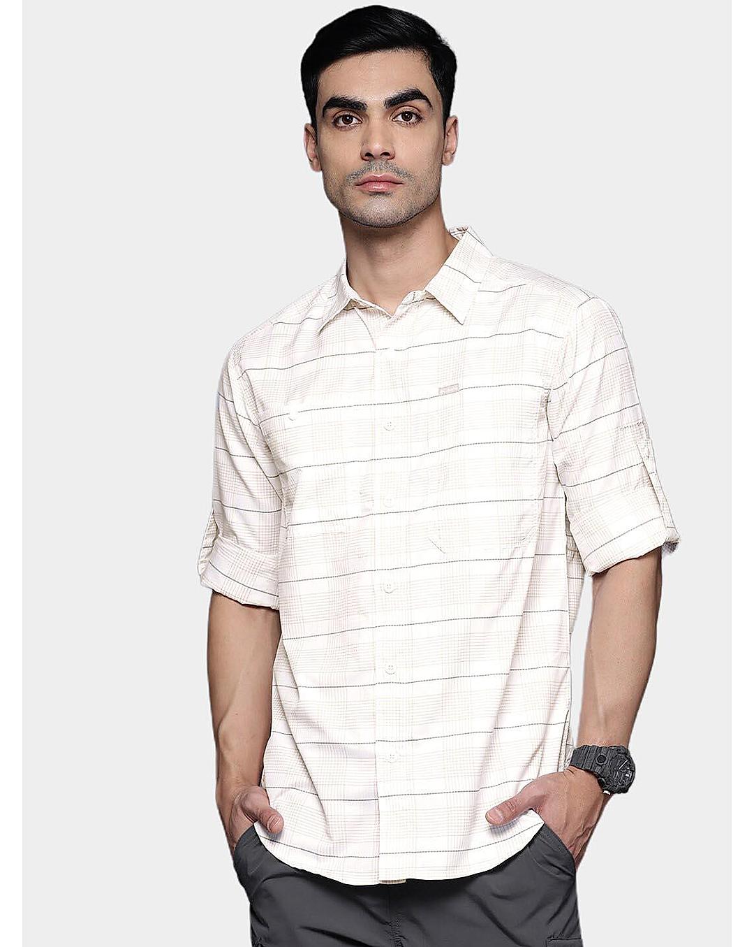 Columbia Mens White Omni-Shade Silver Ridge Utility Lite Plaid Long Sleeve Shirt