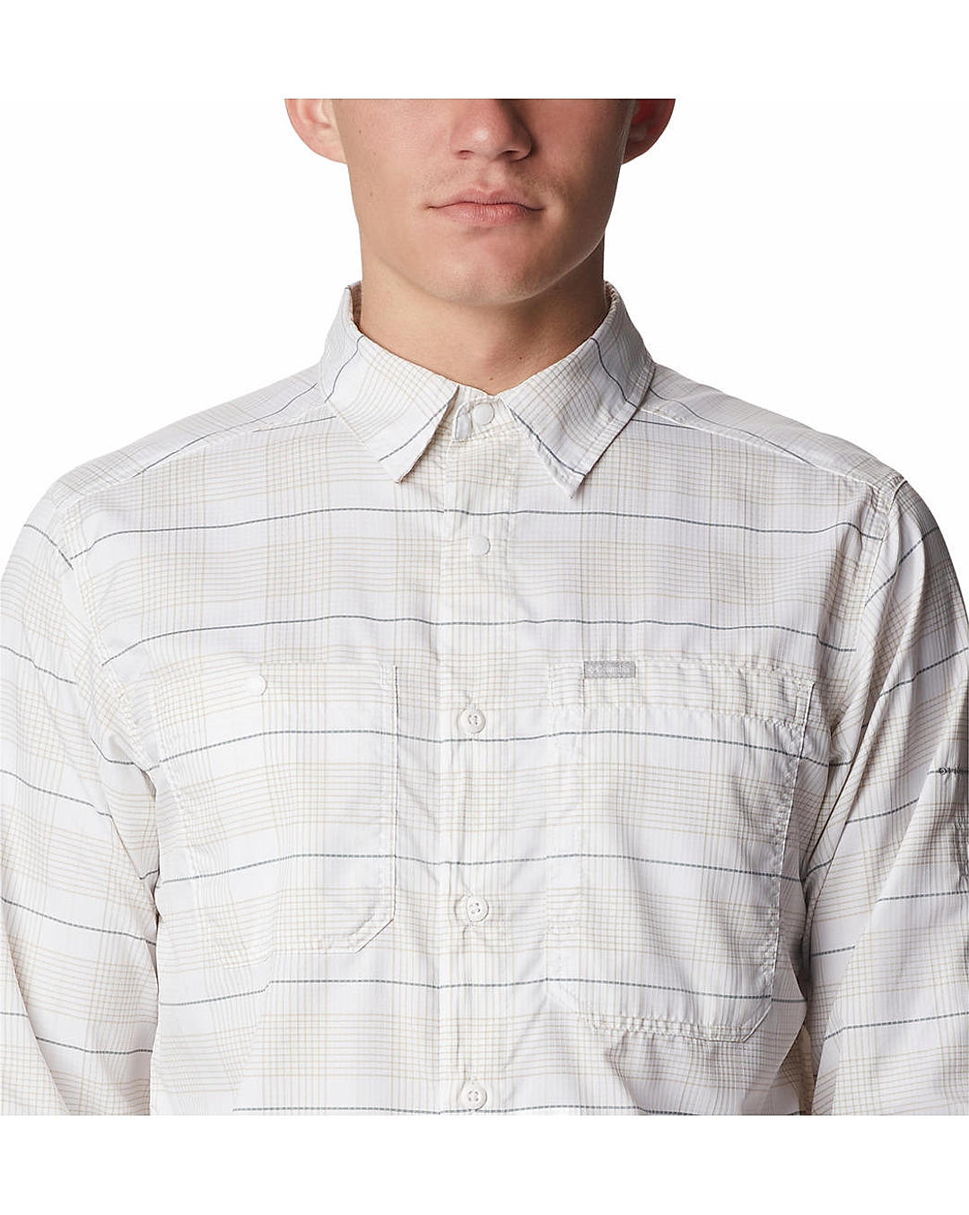 Columbia Mens White Omni-Shade Silver Ridge Utility Lite Plaid Long Sleeve Shirt