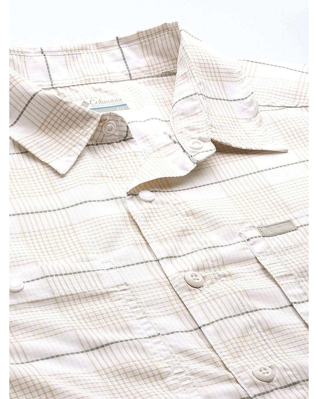 Columbia Mens White Omni-Shade Silver Ridge Utility Lite Plaid Long Sleeve Shirt
