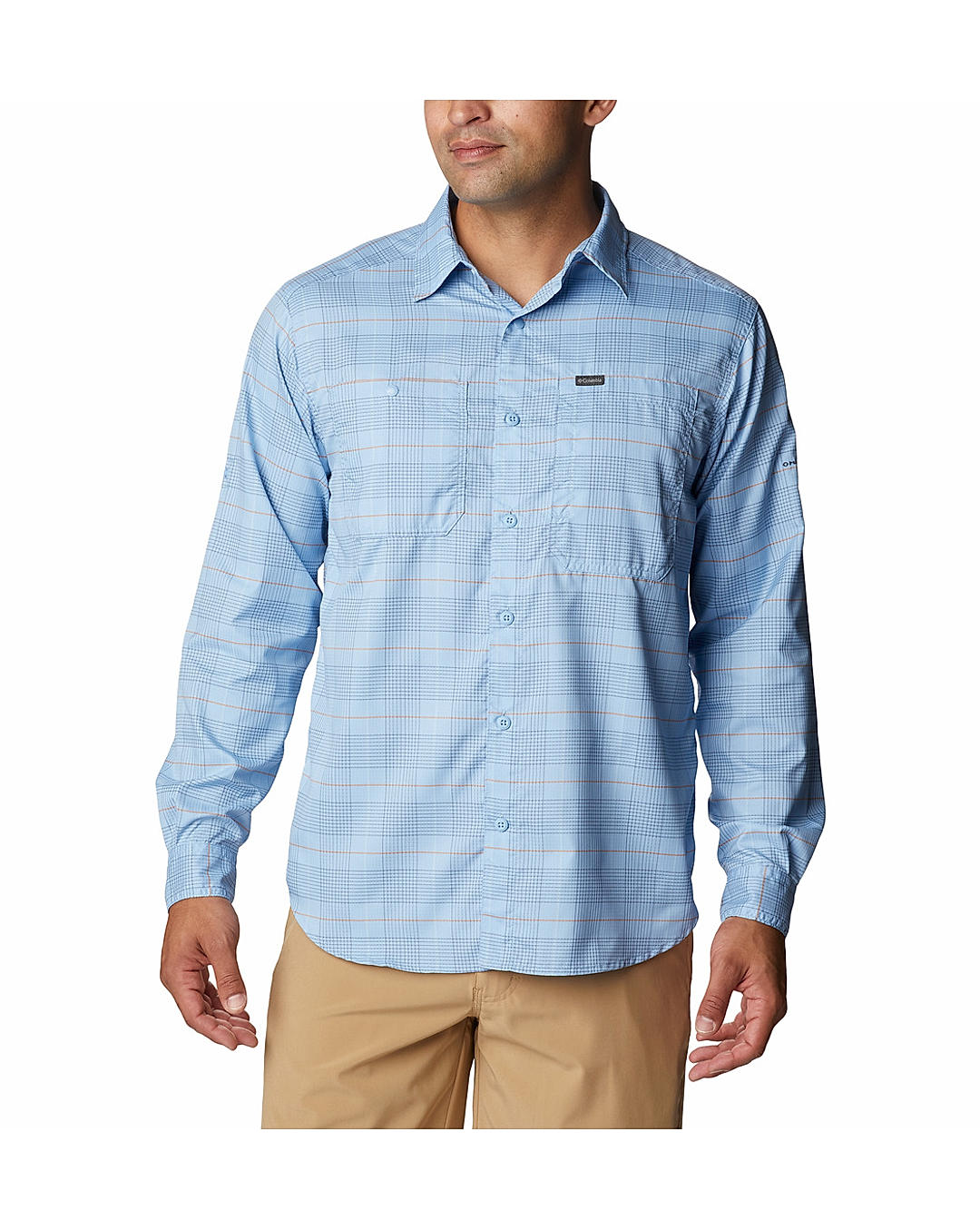 Columbia Mens Blue Omni-Shade Silver Ridge Utility Lite Plaid Long Sleeve Shirt