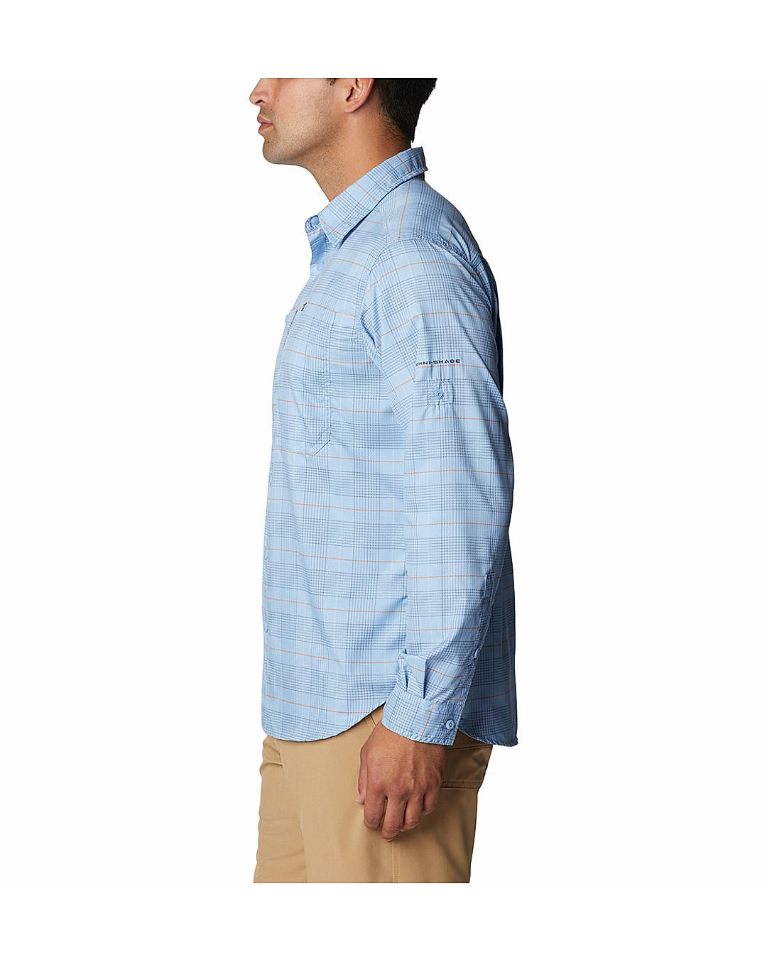 Columbia Mens Blue Omni-Shade Silver Ridge Utility Lite Plaid Long Sleeve Shirt