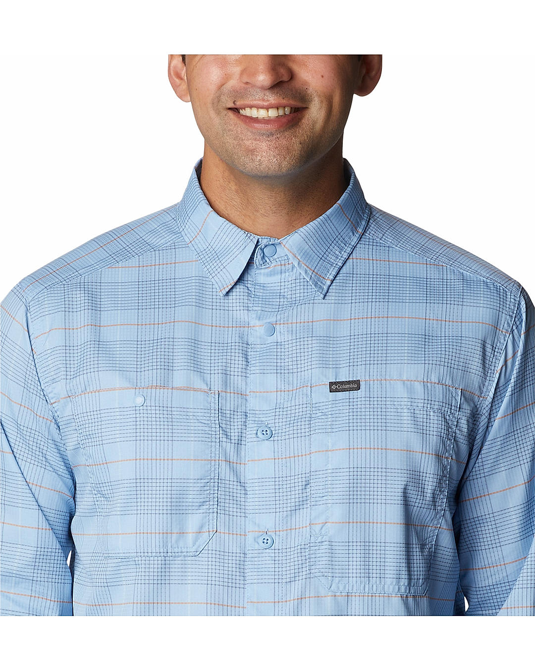 Columbia Mens Blue Omni-Shade Silver Ridge Utility Lite Plaid Long Sleeve Shirt