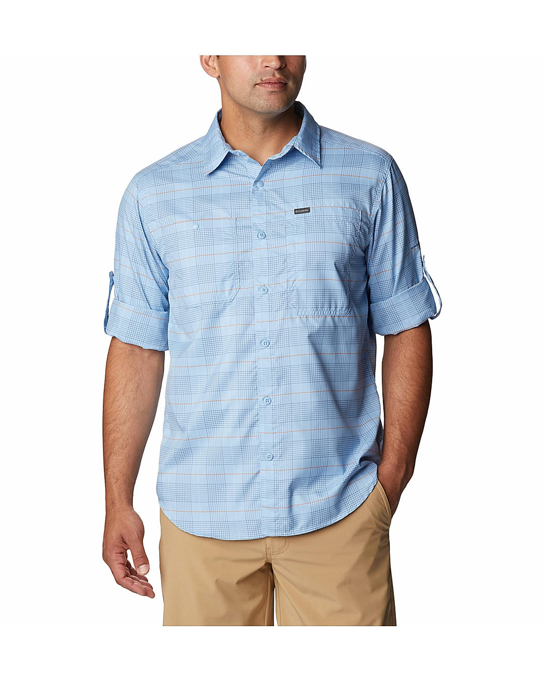 Columbia Mens Blue Omni-Shade Silver Ridge Utility Lite Plaid Long Sleeve Shirt
