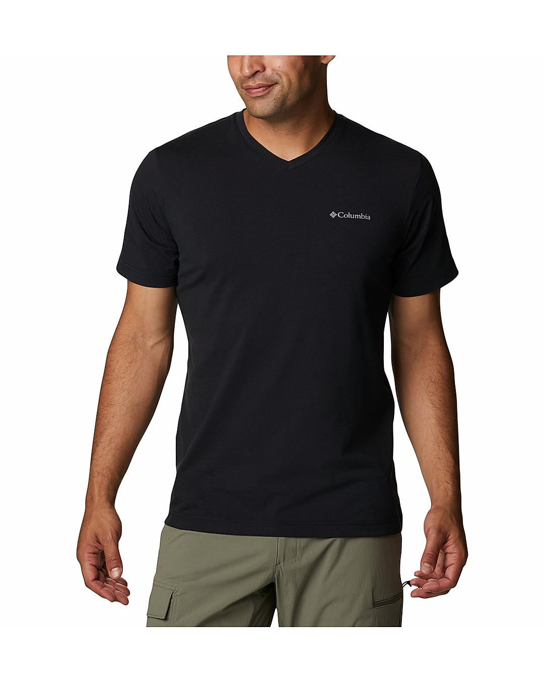 Columbia Mens Black Omni-Wick Sun Trek V-Neck Short Sleeve Tshirt