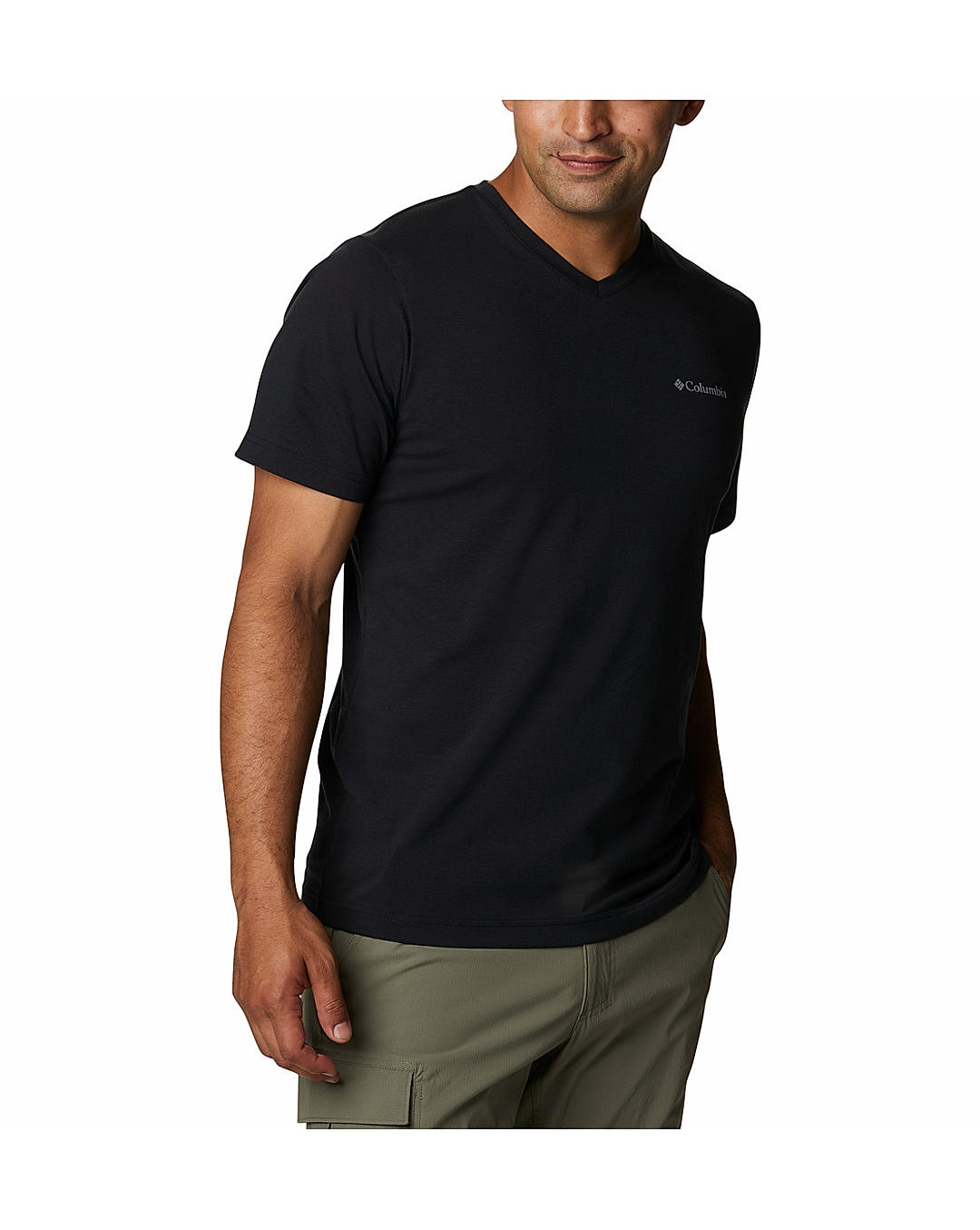 Columbia Mens Black Omni-Wick Sun Trek V-Neck Short Sleeve Tshirt